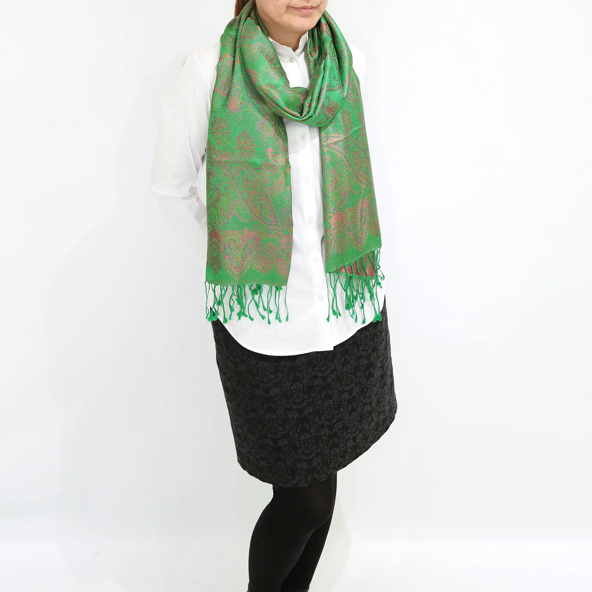 シルクストール/大判/ペイズリー/緑色|ストール専門店NaturalLounge