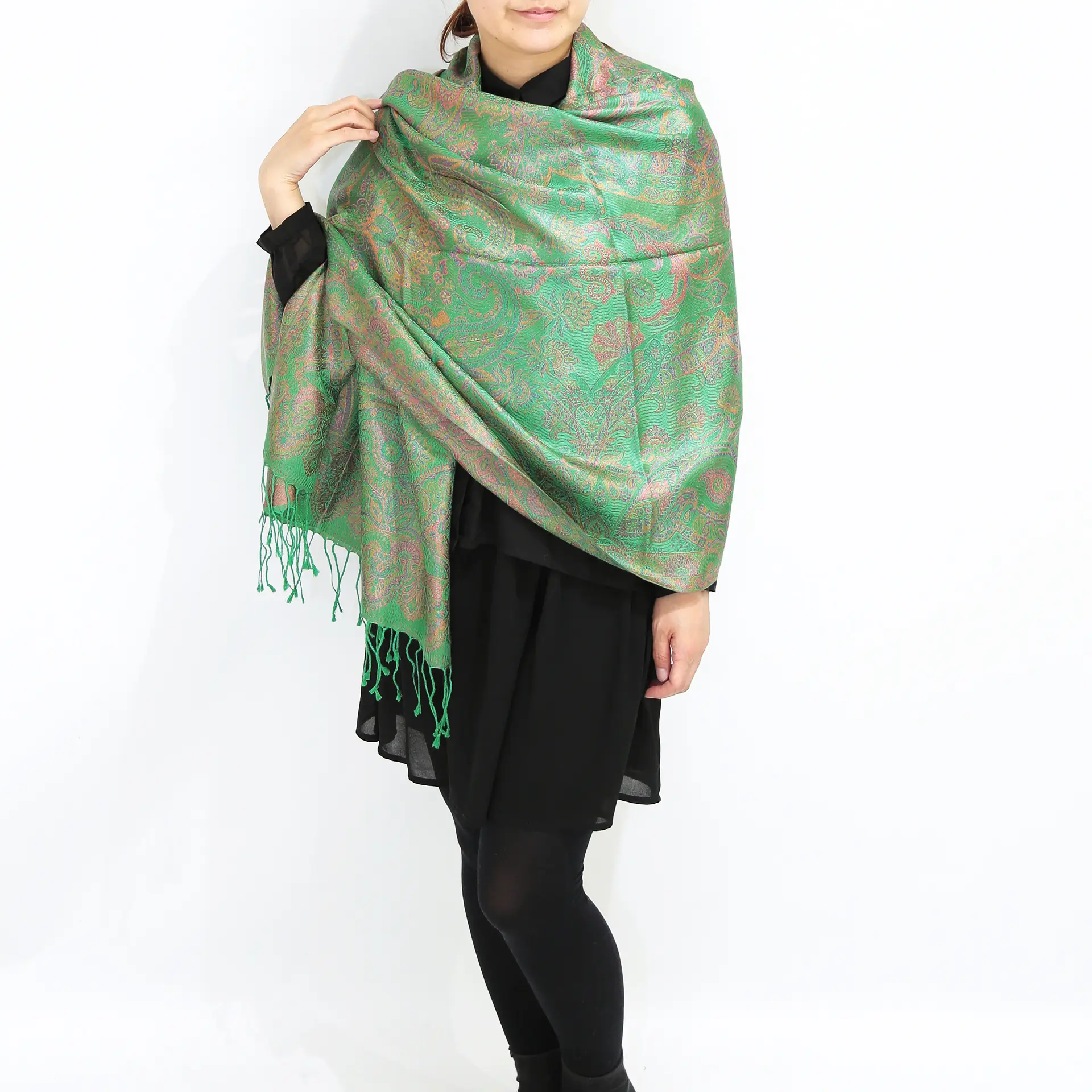 新品未使用★マンテロ シルクリバーシブルストール 茶系＆深緑 ペイズリー 男女◎ シルクストール/大判/ペイズリー/緑色|ストール専門店NaturalLounge