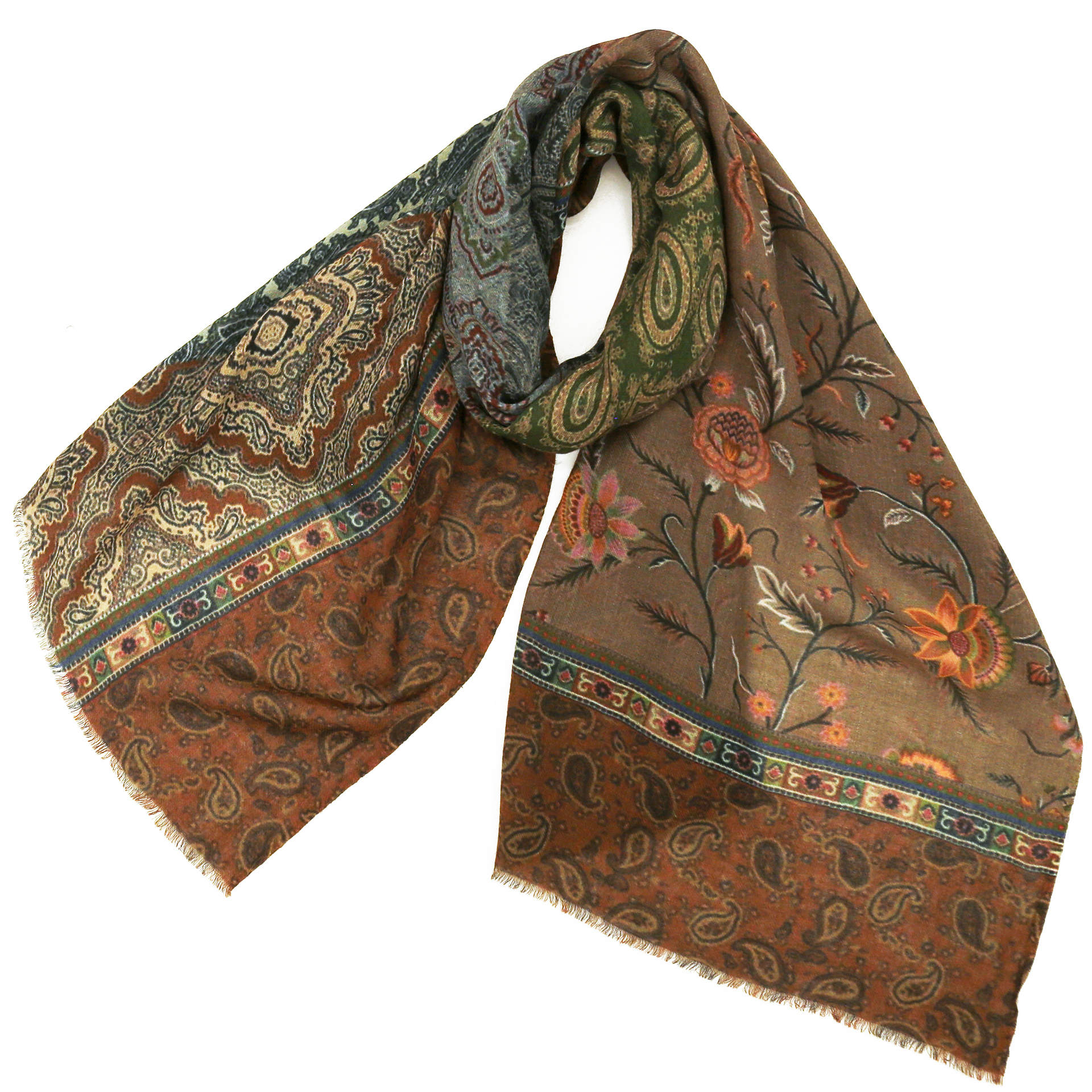 ナンバーナイン　ブラウン ペイズリー柄 ストール ウールシルクストール/大判/ペイズリー柄/茶色|ストール専門店
